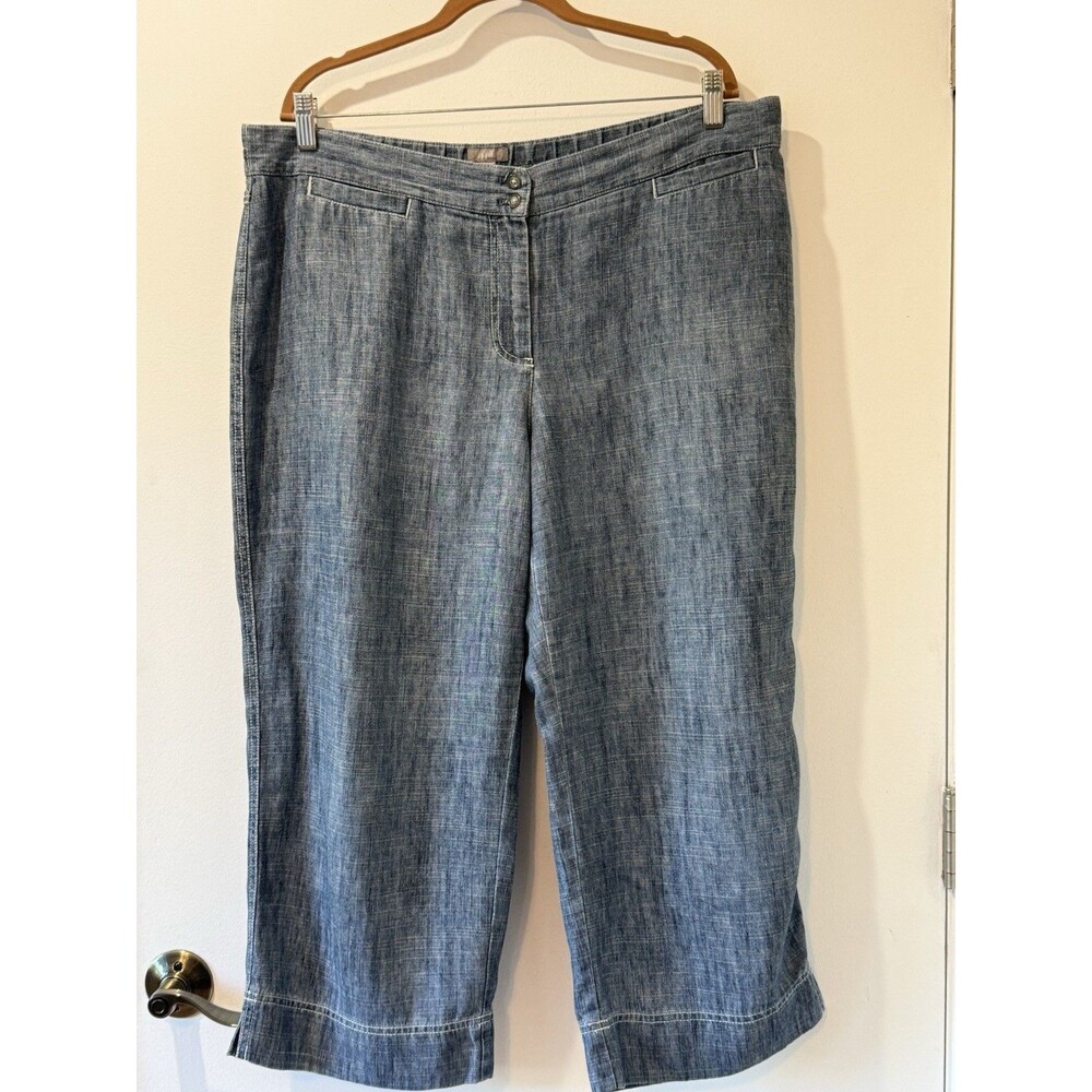 J Jill Genuine Fit Below Wide Leg Capri Linen Chambray Sz 18 Quiet Luxury